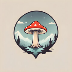 Mushroom Mingle, Forest, Mountain, and Lake in Minimalist Stickers.