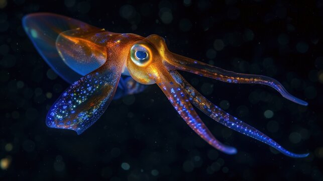 a close up of an octopus on a black background with a blurry image of the octopus in the background.