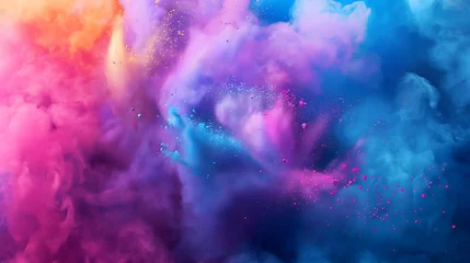 Foto op Canvas Vibrant colorful blue and pink smoke floating on black background. Suitable for overlay quote or text on it for Holi festival presentations or banner design. © Kanlayarawit