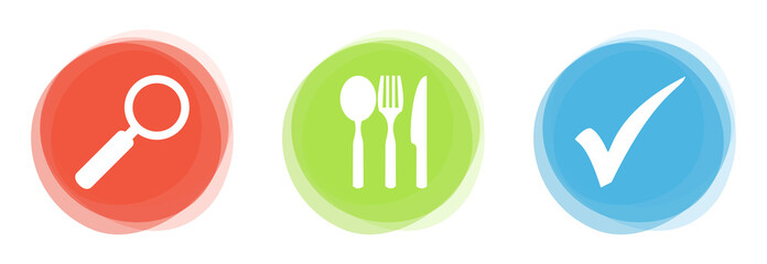 Restaurants schnell und einfach suchen: Bunter Icon Banner