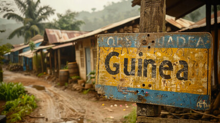 Guinea sign on a street in the village of guinean.