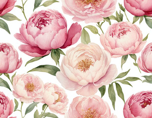 watercolor peonies, in shades of pink and cream, vector on white background