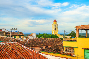 street view with the Iglesia y Convento de San Francisco in Trinidad, Cuba