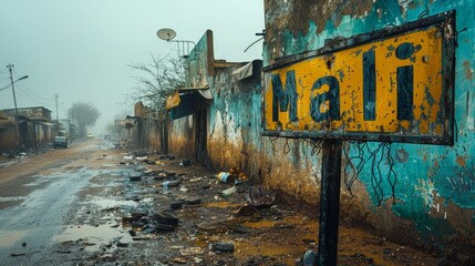 Abandoned buildings in the city of Bamako in Mali. - obrazy, fototapety, plakaty