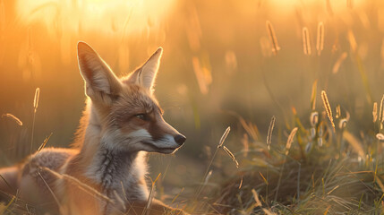 A young wild red fox in the grass