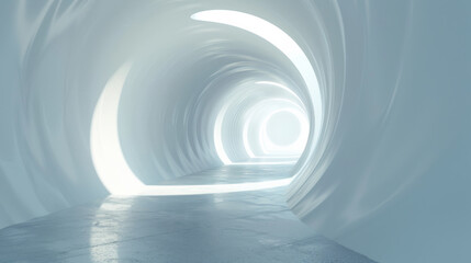 white tunnel a bright shining light on a white wall.