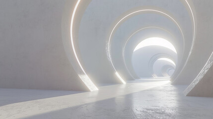 white tunnel a bright shining light on a white wall.