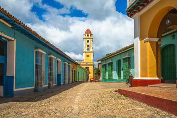 street view with the Iglesia y Convento de San Francisco in Trinidad, Cuba - 748602090