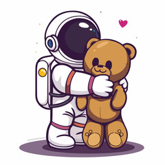 Cute Astronaut Hug Teddy Bear Doll Cartoon Vector Icon