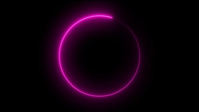 4K retro neon pink lights wiggle. Futuristic colorful render. Seamless looping round circle picture frame with two tone neon pink color motion graphic on black background.