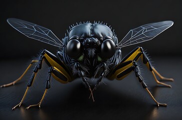 Fototapeta premium fly on black background close up macro lance photo