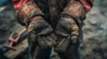 A minimalist image of a worker's hands. The hands calloused and rough. The tools simple and functional.