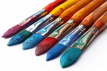 Fototapeta premium Set of paint brushes on white background, selective focus