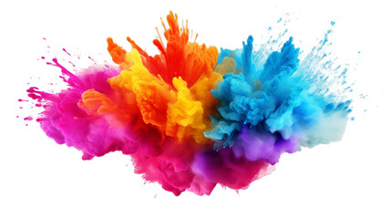 Colorful Powder Bursting in Vibrant, Isolated on transparent PNG background, Generative ai