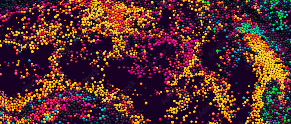 Wall mural colorful gradient dots randomly flowing and swirling in liquid stream. chaotic motion of small color