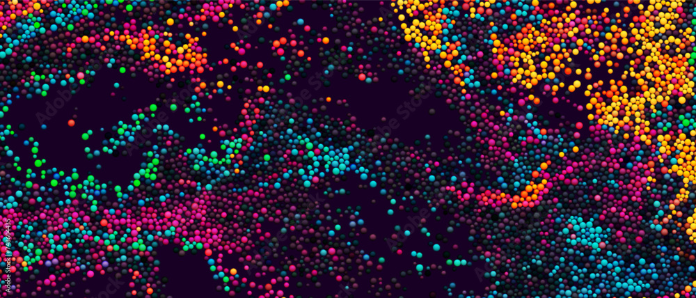 Wall mural colorful gradient dots randomly flowing and swirling in liquid stream. chaotic motion of small color