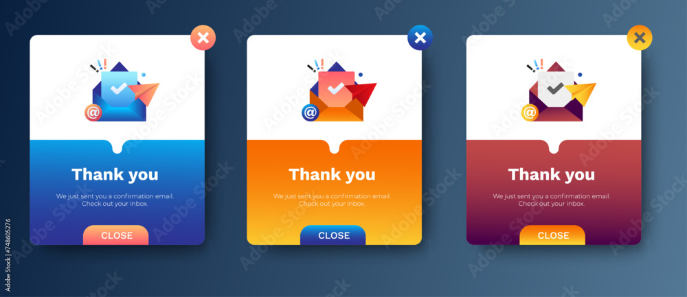 Poster email confirmation pop up banner template. professional web design, full set of elements. user-frien