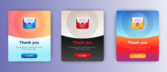 Email Confirmation pop up banner template. Professional web design, full set of elements. User-friendly design materials.