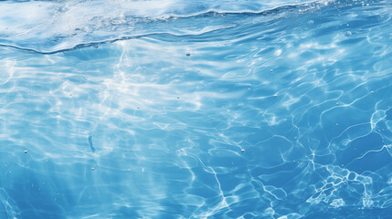 Transparent blue clear water surface texture with ripples, splashes and bubbles. summer banner background Water waves in sunlight with copy space, or Cosmetic moisturizer micellar toner emulsion