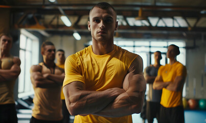Fototapeta na wymiar Young man in sportswear an exercise class in a gym