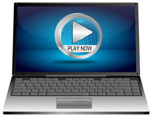 Laptop computer with Play Button - 3D illustration - 748606086