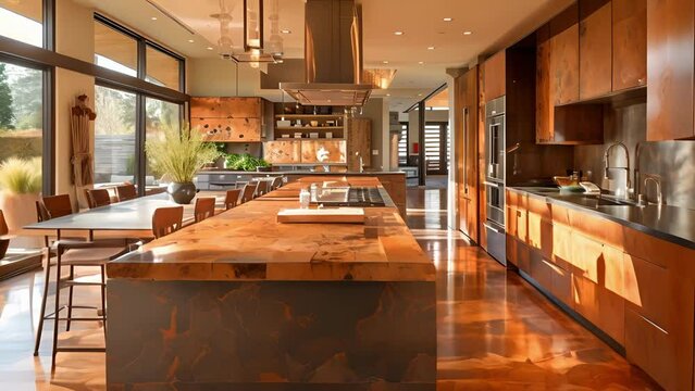This homes kitchen is a true example of ecofriendly design featuring countertops made from reclaimed gl and cabinets crafted from recycled steel.