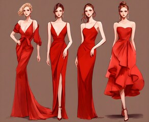 set of women in red dress