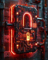 Technology padlock digital securing computing systems. Cybersecurity concept tech for thwarting fraud and safeguarding data privacy. Generative AI.