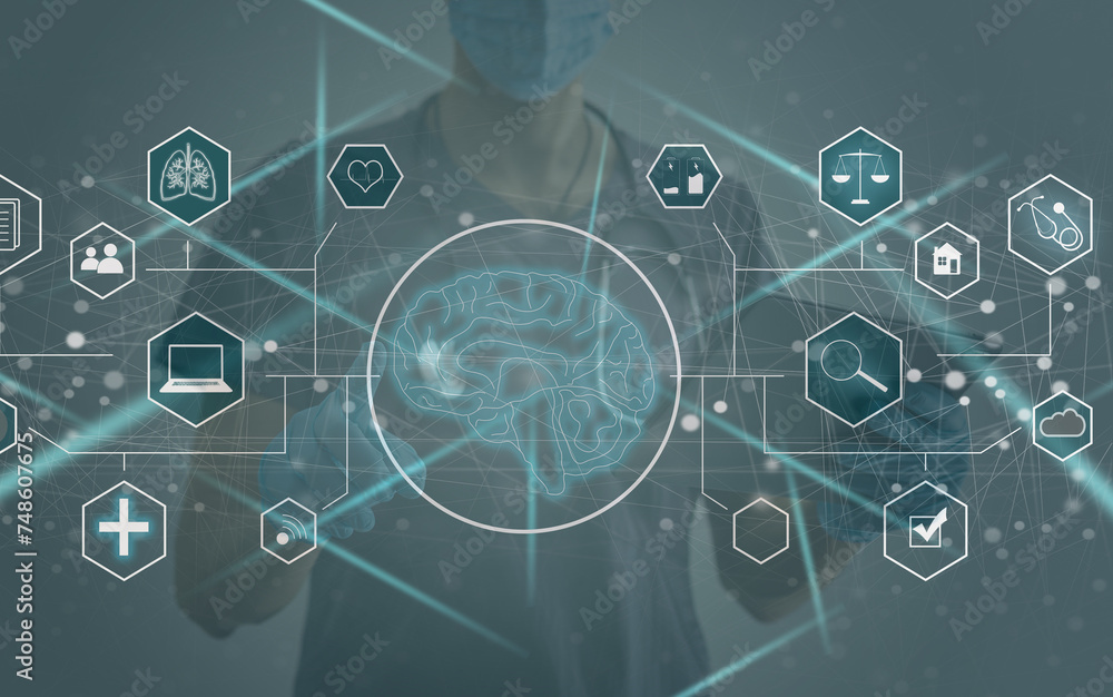 Poster ai concept. artificial intelligence and various industries.