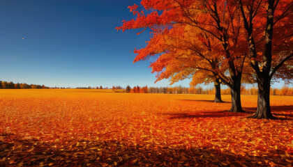 Naklejka na ściany i meble Autumn landscape with many orange, yellow trees