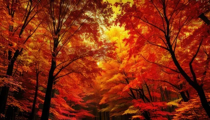 Photo sur Plexiglas Rouge 2 Autumn landscape with many orange, yellow trees