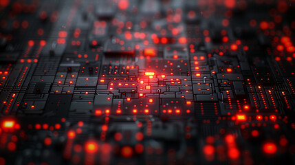circuit board with red lights. Abstract technology background