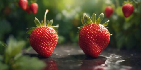 Ultrarealistic strawberry in the garden. AI generated illustration