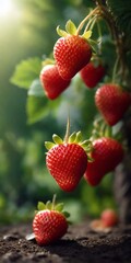 Ultrarealistic strawberry in the garden. AI generated illustration