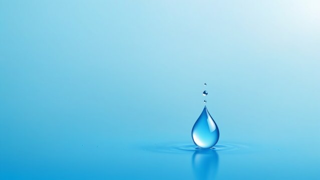 Clean water drop isolated sky-blue gradation background