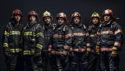 Naklejka premium several firefighters in protective uniform 