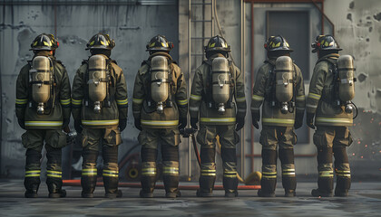 several firefighters in protective uniform 