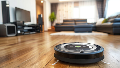 robot vacuum cleaner in modern living room