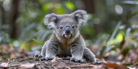 A cuddly koala, an iconic marsupial native to Australia, sits peacefully on a eucalyptus tree branch.