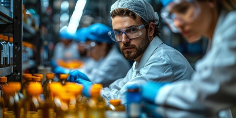 A diverse team of scientists and technicians collaborating in a state-of-the-art laboratory environment.