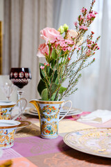 vintage 80 year Old porcelain Dinner set with flowers and butterflies 24 carat Gold