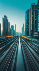 Fototapeta premium A time lapse footage of future railway journeying through a city.