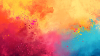 Fototapeta na wymiar Vibrant colorful gradient yellow, blue, and red floating smoke with red splatter background.