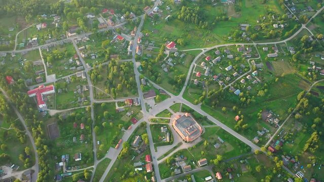 Aerial 4K video from drone to of Viesite city center . Viesite ,Jekabpils ,Latvija (Series)