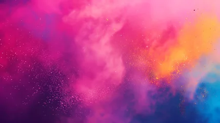 Foto op Plexiglas Vibrant colorful gradient pink and yellow floating smoke with powder splatters background design. © Kanlayarawit