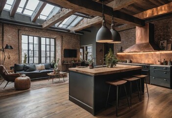 Modern living room with stylish furniture, large windows, and warm lighting, creating a luxurious and inviting atmosphere inside a contemporary home