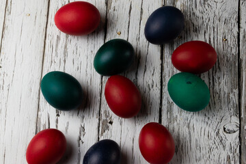 Easter eggs on a wooden table
