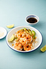 Healthy shrimp poke with avocado