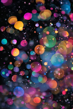 Images of colorful bubbles on a black background.