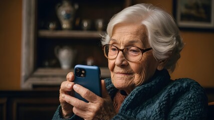 Old woman using a phone